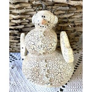 Vintage Rustic Snowman Ornament Jointed Folk Country Cabin Farmhouse